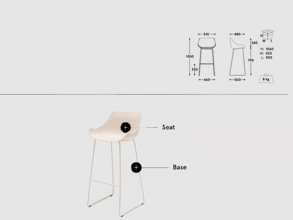 Scaun Baltic Basic BL1P24H - Dimensiuni.webp